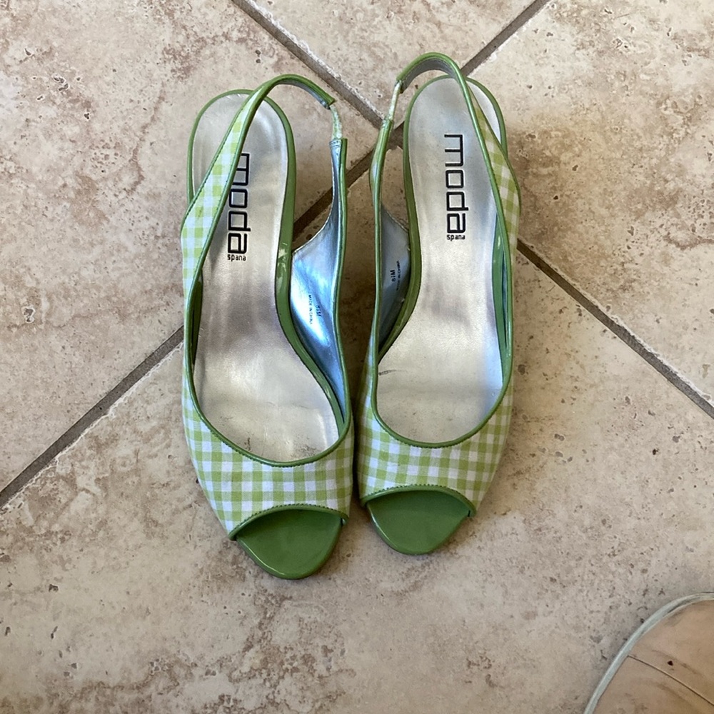 Moda Lime Checkered Slingback Heels
